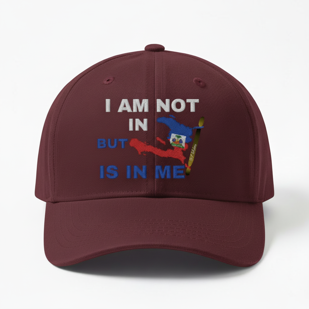 Burgundy Haiti pride baseball cap with white text