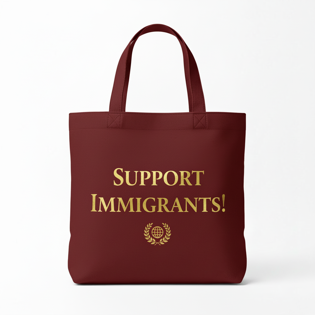 Burgundy Support Immigrants tote bag
