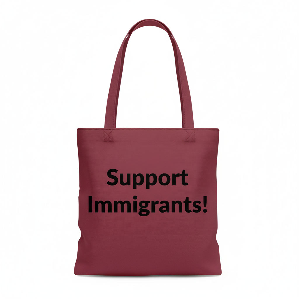 Burgundy Support Immigrants tote bag