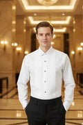 "Charles" White Spread Collar Tuxedo Shirt