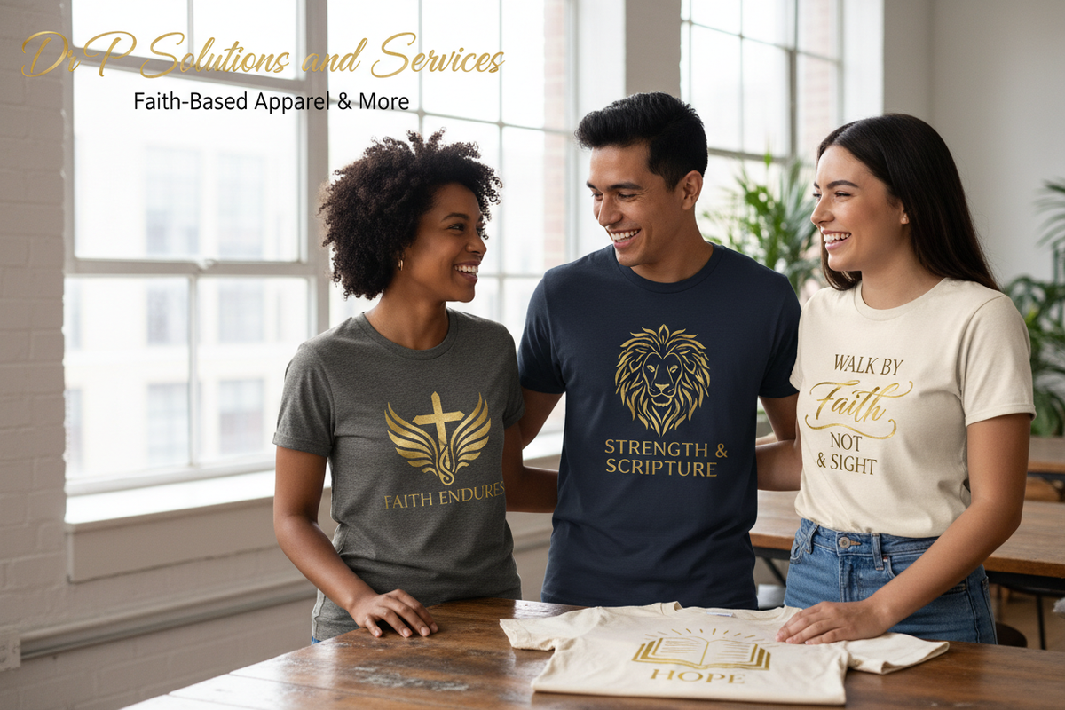 Dr P Solutions and Services hero banner with faith-based apparel