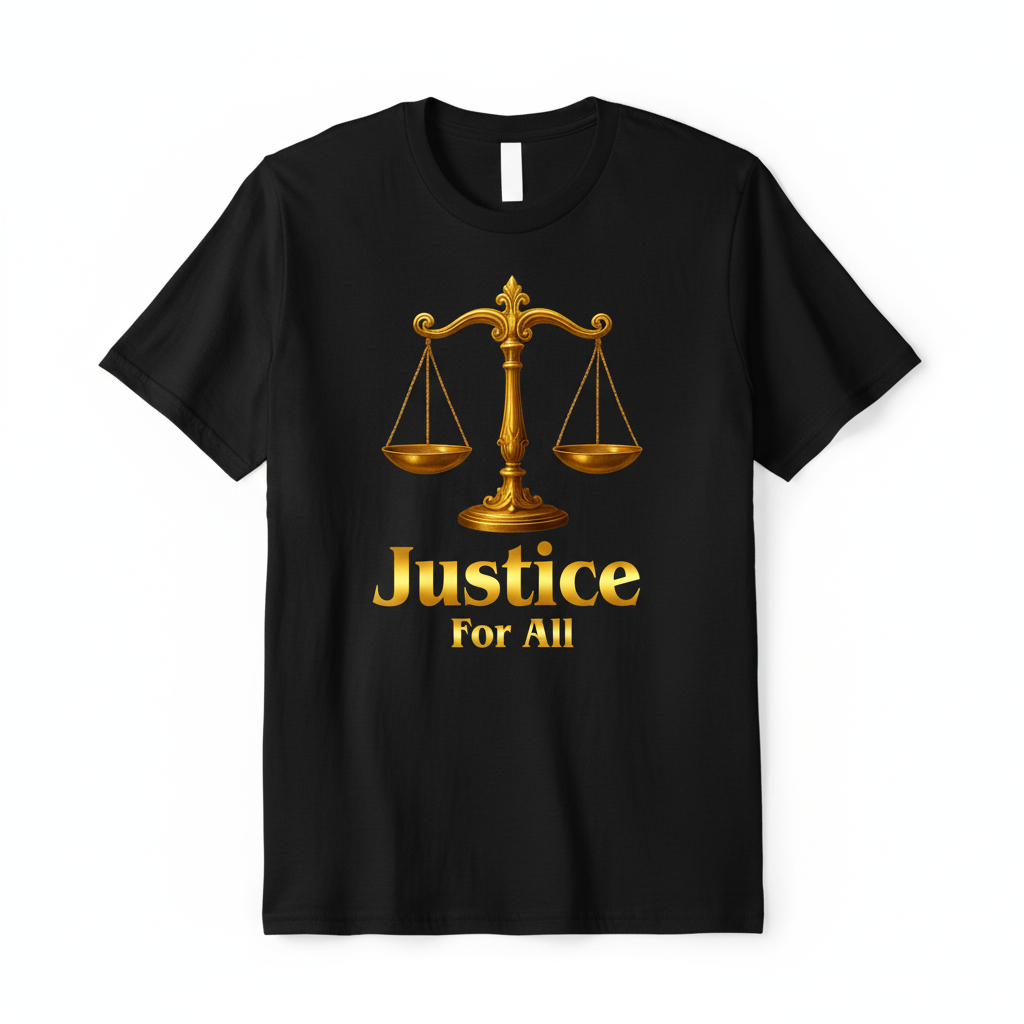 Justice for All Black T-Shirt with Premium Gold