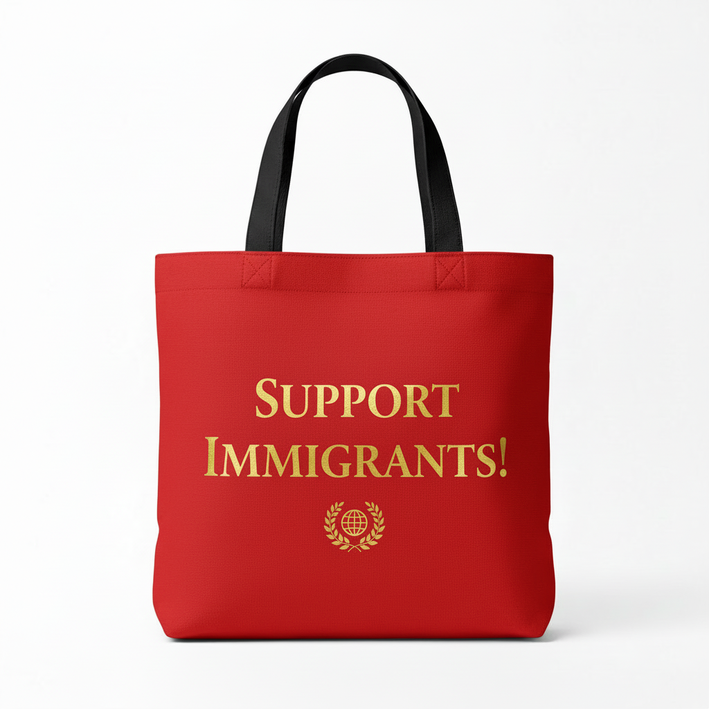 Red Support Immigrants tote bag