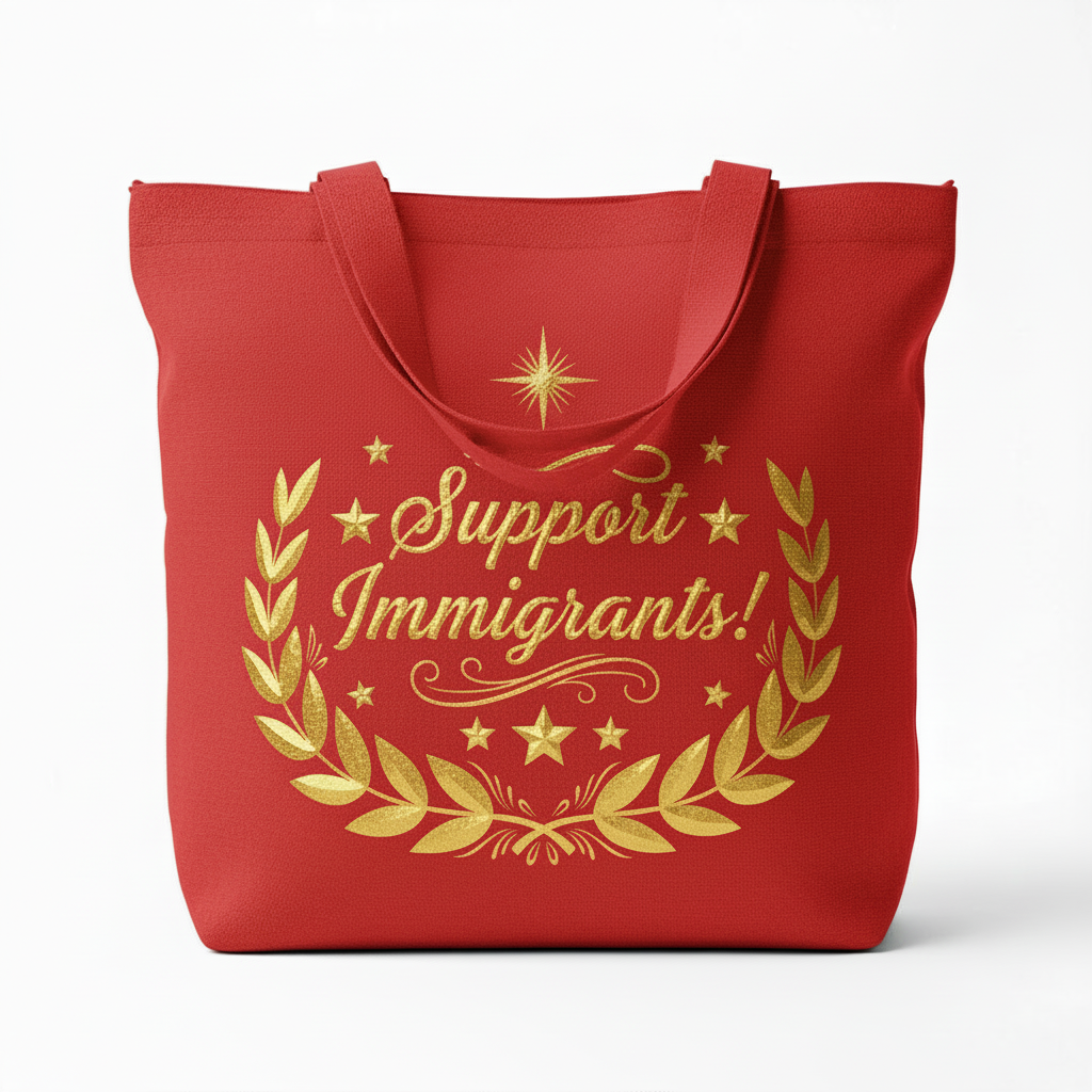 Red Support Immigrants tote bag