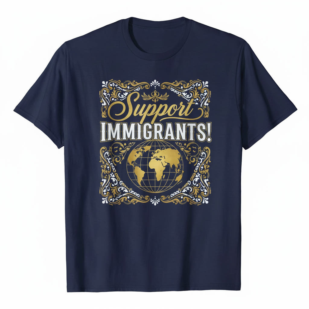 Refined Navy Blue Support Immigrants T-Shirt