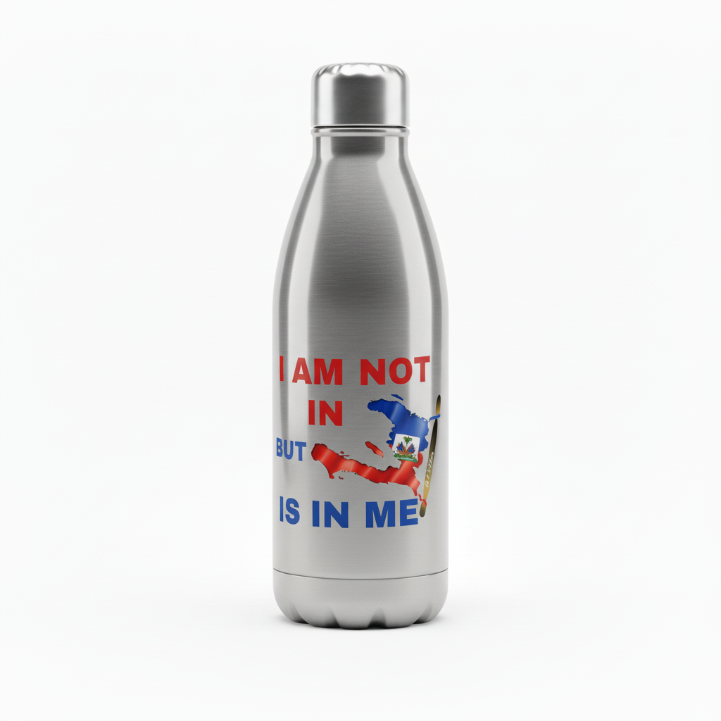 Silver Haiti pride water bottle